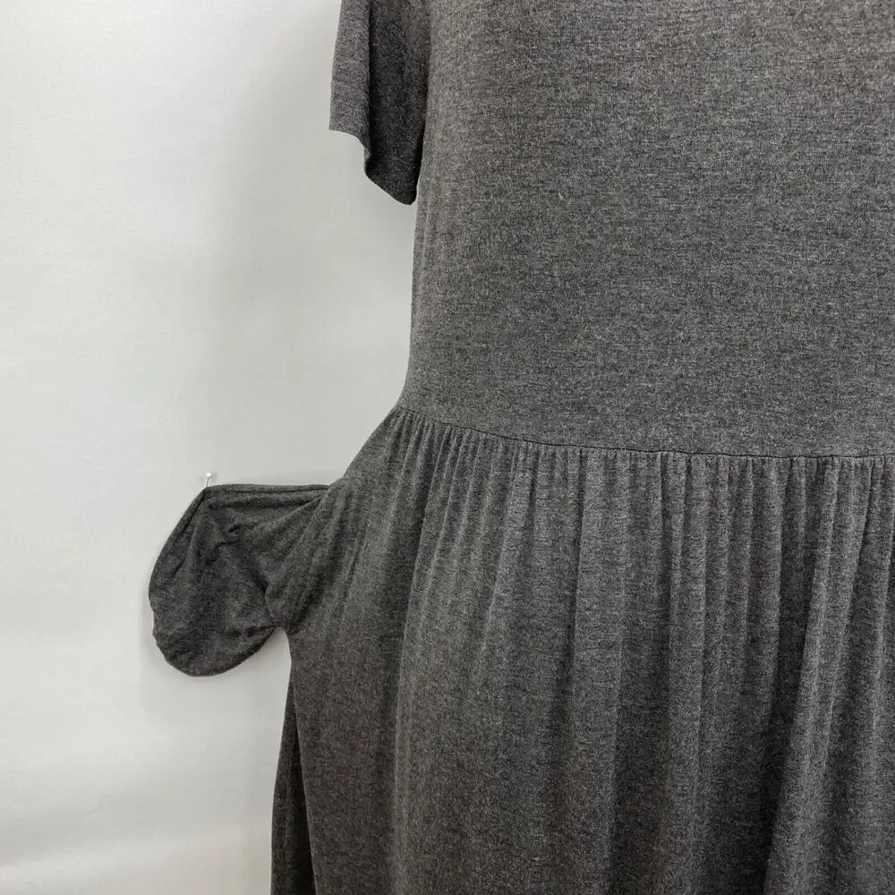 DB Moon Womans Gray Knit Dress Medium Fit N Flare Pockets Boho Peasant Casual
